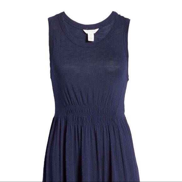 Nordstrom Caslon Tiered Smocked Waist Maxi Tank Dress In Dark Blue Petite XS - Picture 4 of 4